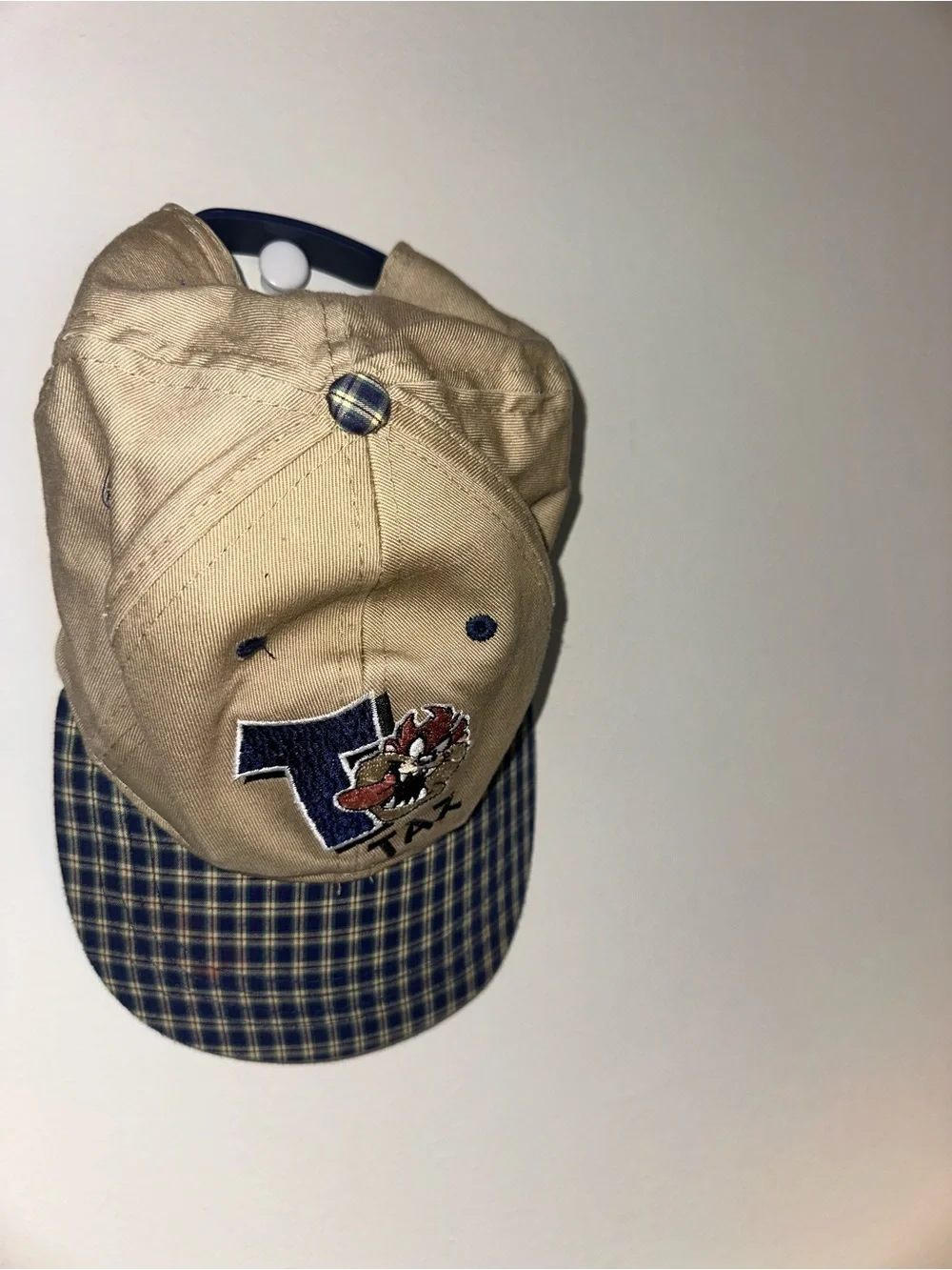 1996 Taz Embroidered Khaki Baseball Cap with Plaid Brim